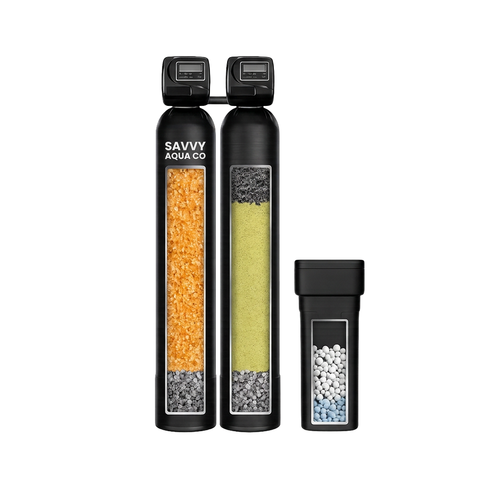 Savvy Aqua Co well water system with softening tank and Katalox Light tank